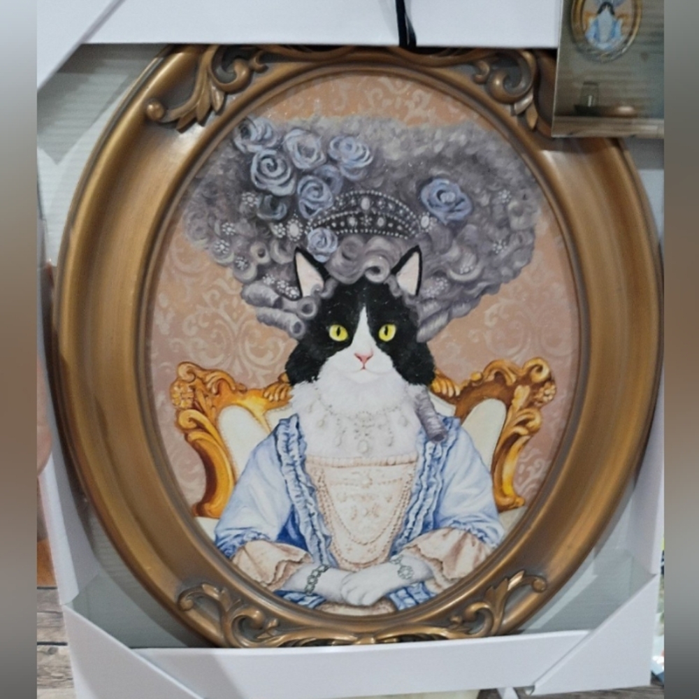 Carol Lew Regal Cat Portrait in Ornate Frame